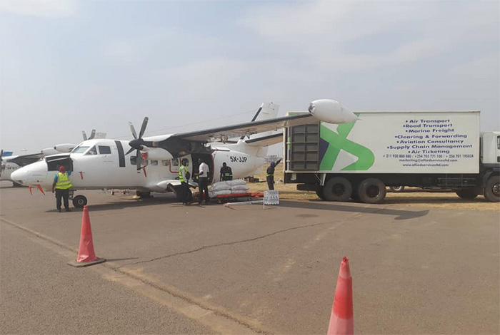 Cargo being loaded onto an aircraft